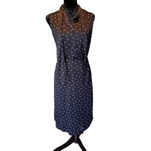 Vtg Sears Black Sleeveless Midi Dress Scarf Neck Tie Feminine Fit & Flare 80's